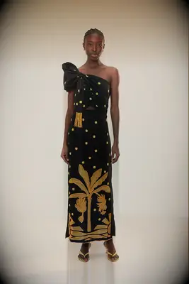 FARM Rio banana tree print linen mother-of-the-groom dress for outdoor weddings