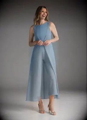 Azazie blue chiffon mother-of-the-groom pantsuit for outdoor weddings