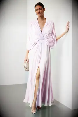 Badgley Mischka pink drape mother-of-the-groom dress for outdoor weddings