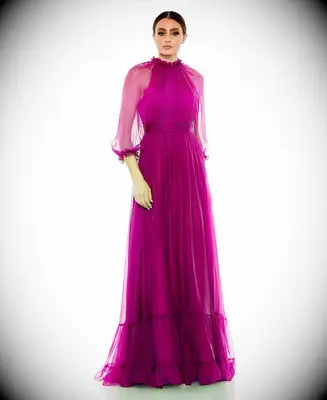 Mac Duggal chiffon magenta mother-of-the-groom dress for outdoor wedding