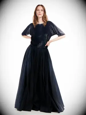 Emily Shalant navy ballgown skirt mother-of-the-groom outfit for outdoor wedding