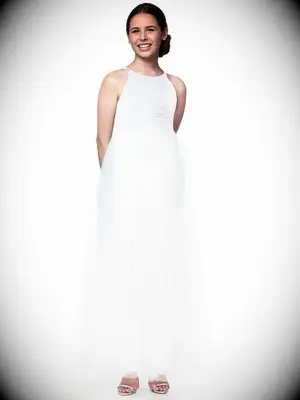 azazie white bridesmaid dress for juniors with pleated skirt