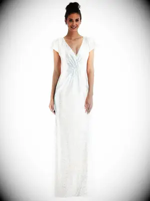 the dessy group sequin white bridesmaid maxi dress with short sleeves