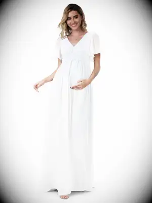 azazie white maternity bridesmaid maxi dress with short sleeves