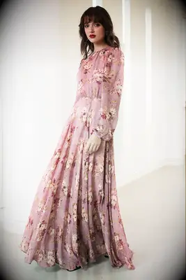 Floral balloon sleeved dress