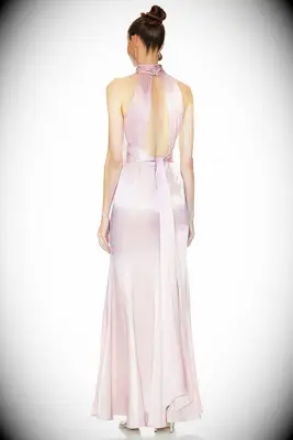 Lovers and Friends pink satin backless wedding guest dress