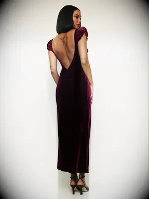 Reformation red velvet backless wedding guest dress
