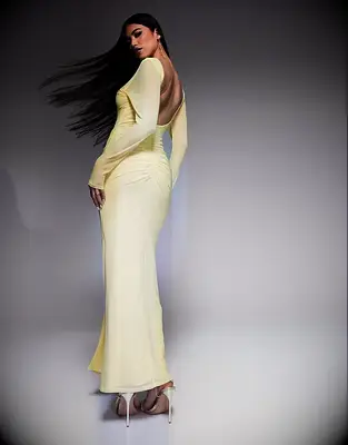 ASOS DESIGN yellow open back wedding guest dress