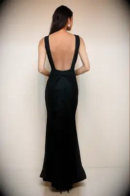 Lulus black backless wedding guest dress