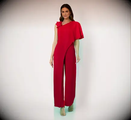 Red 3D floral black tie optional jumpsuit from Adrianna Papell