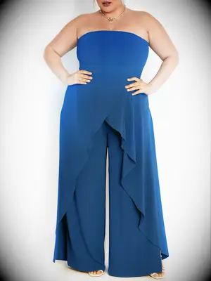Blue strapless jumpsuit for black tie optional wedding from City Chic