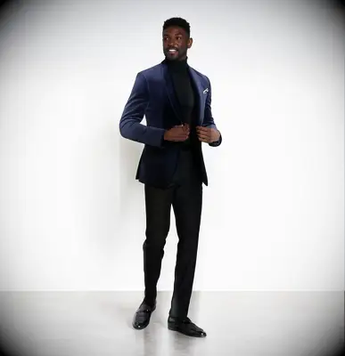 Blue velvet tuxedo for black tie optional wedding from The Black Tux