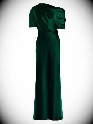 Amsale green satin one shoulder gown for black tie optional wedding from Saks Fifth Avenue