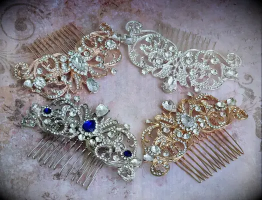 bejeweled silver and gold combs 