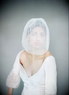 lace birdcage veil with scalloped edges