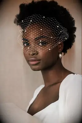 birdcage veil with pearls attached to comb
