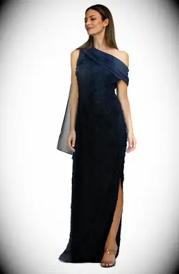 Deep navy blue one shoulder floral printed gown for mother of the bride from Nordstrom