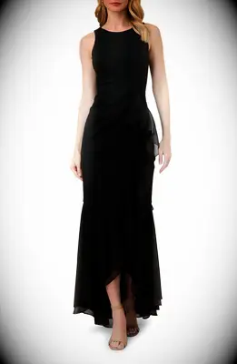 Black ruffle crepe high-low plus size mother of the bride gown from Nordstrom