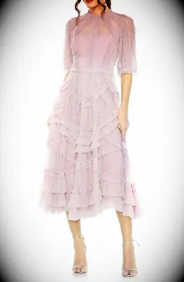 Pink puff sleeve ruffle plus size midi dress for mother of the bride from Nordstrom