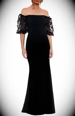 Black off the shoulder floral applique petite mother of the bride gown from Nordstrom