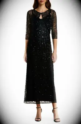 Black beaded petite cocktail dress with bolero for mother of the bride from Nordstrom