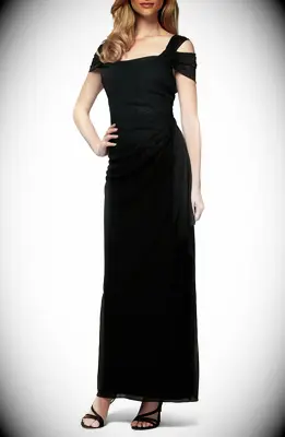 Black cold shoulder glitter chiffon petite mother of the bride gown from Nordstrom