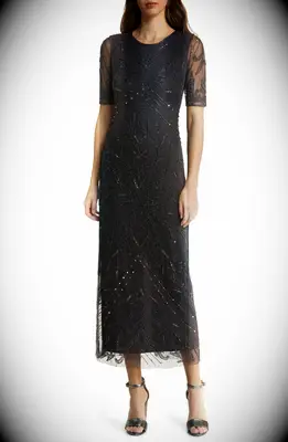 Gray beaded tulle column petite mother of the bride gown from Nordstrom