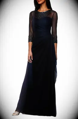 Black embellished chiffon long sleeve mother of the bride gown from Nordstrom