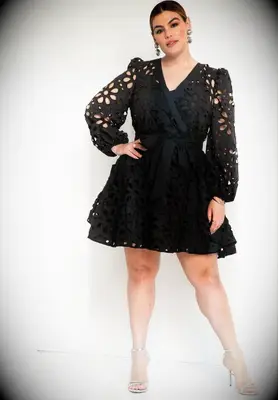 Eloquii black LBD engagement party dress for guest