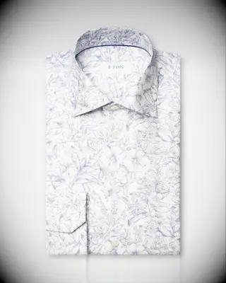 White and purple floral dress shirt