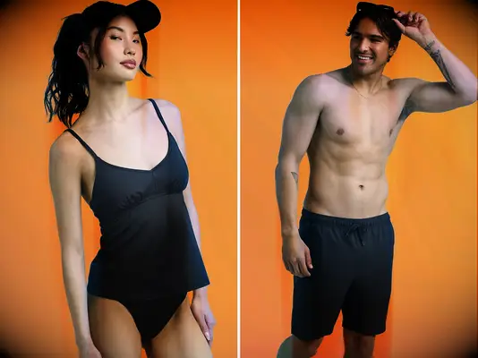 MeUndies matching tankini and swim trunks. 