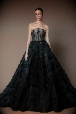 Marco & Maria black strapless Halloween wedding dress