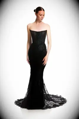 Chosen strapless black lace Halloween wedding dress