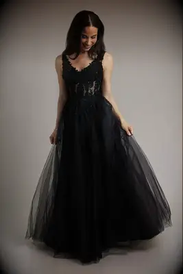 Galina black tulle Halloween wedding dress
