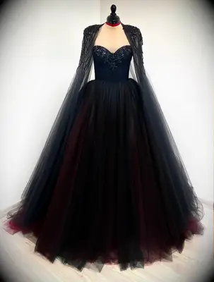 Sherbon black and red wedding dress for Halloween wedding