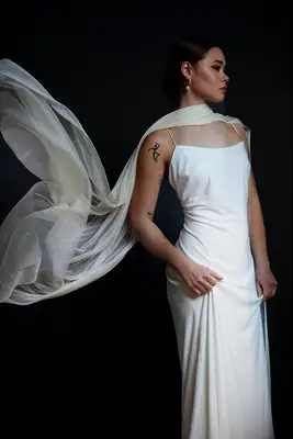 Long silk tulle bridal scarf