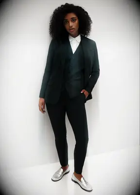 SuitShop dark green tomboy wedding guest suit
