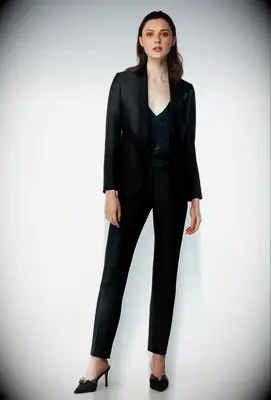 Indochino black wool suit for tomboy wedding guest