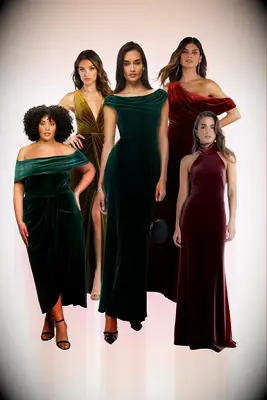 Velvet mixmatched bridesmaid dresses