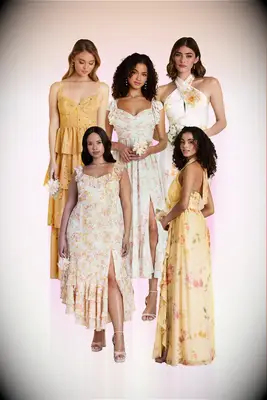 Yellow mixmatched bridesmaid dresses