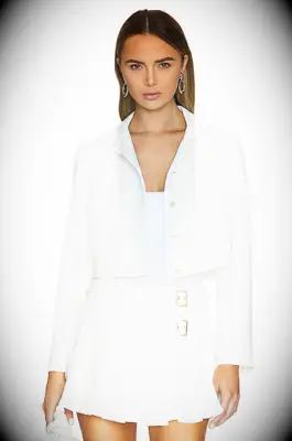 White cropped jacket for wedding dress from Revolve