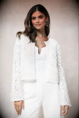 White floral embellished bridal jacket from Lulus