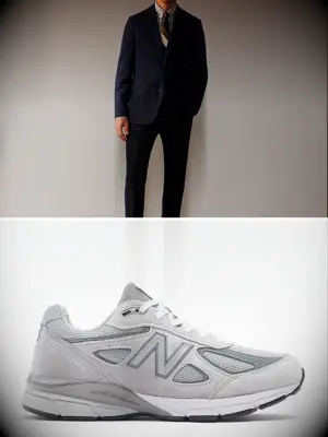 New Balance 990 with a Navy Suit, sneakers with wedding suit
