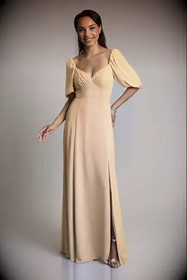 Gold long dress with balloon sleeves
