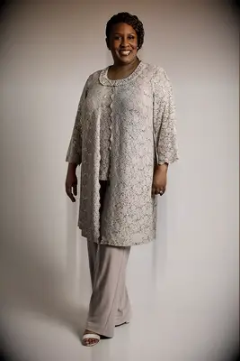 Lace pantsuit with long jacket