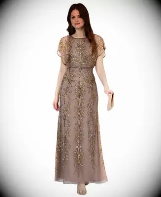 Brown and gold beaded dress