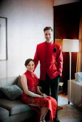 Groom in red tang jacket