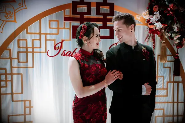 Groom in modern Mandarin-collar jacket