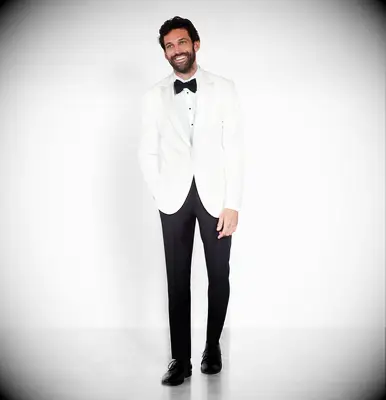 The Black Tux white dinner jacket for courthouse wedding