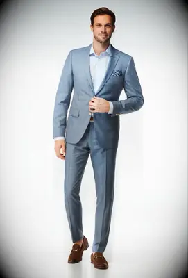 Indochino light blue wool suit for courthouse wedding